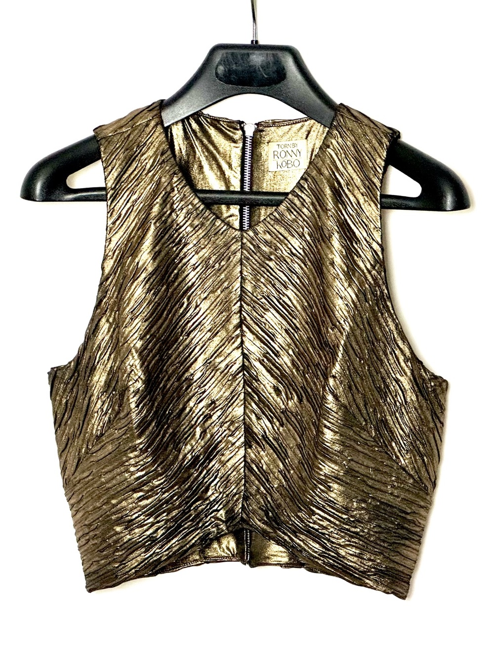 Torn by Ronny Kobo Metallic Gold Bronze Sleeveless Top w/Back Zip Size Large - Picture 3 of 8